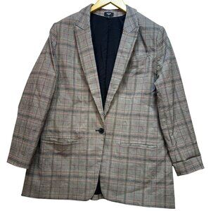 Express Editor Men's One Button Blazer Jacket Long Sleeve Sz XL Gray Check Plaid